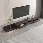 Meuble TV moderne extensible 118 cm avec 3 tiroirs spacieux, console multimédia à longueur réglable pour salon