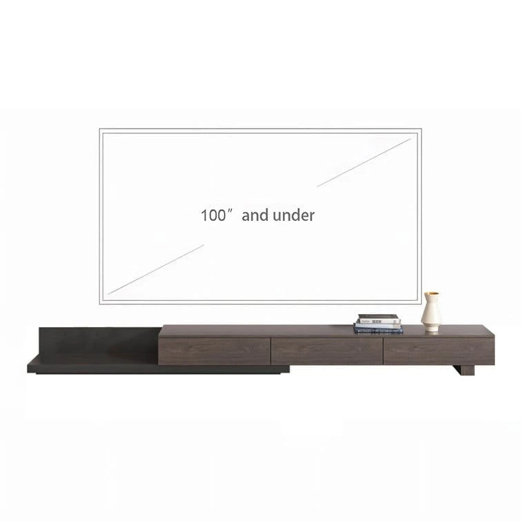 Meuble TV moderne extensible 118 cm avec 3 tiroirs spacieux, console multimédia à longueur réglable pour salon