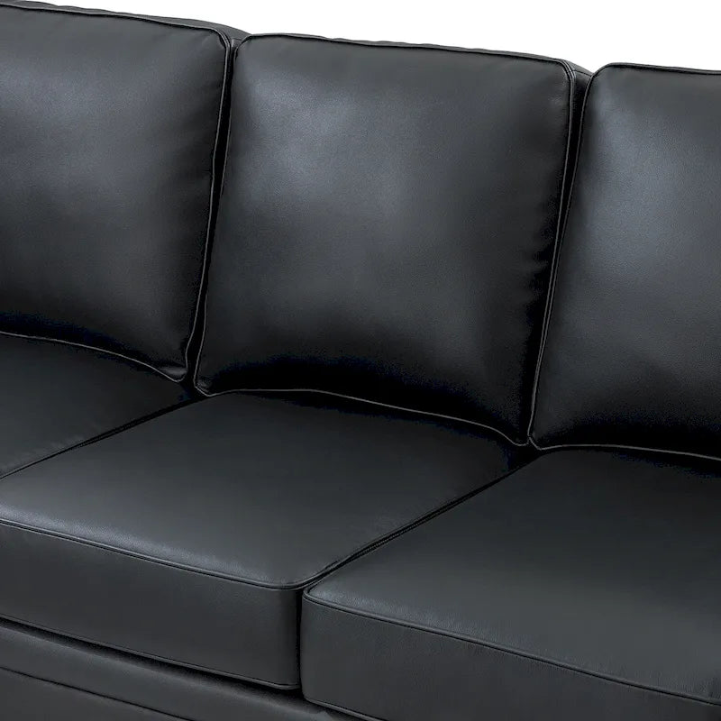 Rita Living Room 3-Seat Genuine Leather Sofa with Solid Wood Legs and Nailhead