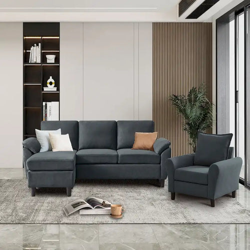 3-Piece Living Room Sectional Sofa Set with Chair and Ottoman
