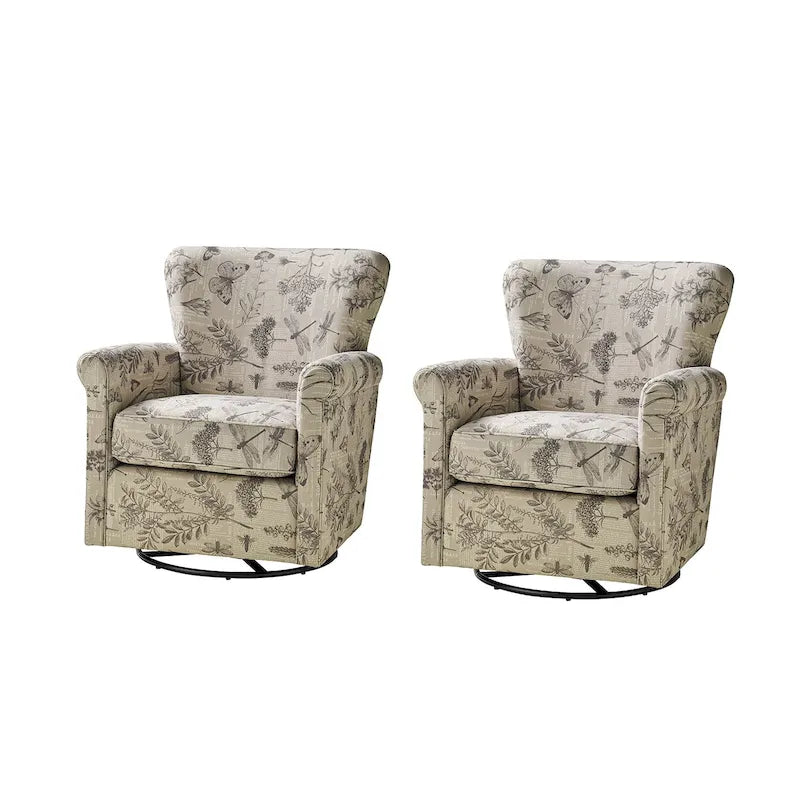 Fauteuil à bascule pivotant Georg en tissu confortable à motif floral avec accoudoirs arrondis, lot de 2, par HULALA HOME