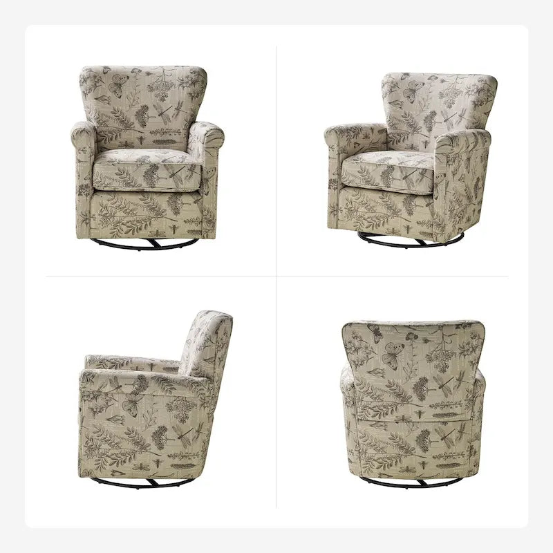 Fauteuil à bascule pivotant Georg en tissu confortable à motif floral avec accoudoirs arrondis, lot de 2, par HULALA HOME