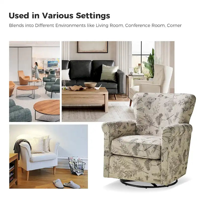 Fauteuil à bascule pivotant Georg en tissu confortable à motif floral avec accoudoirs arrondis, lot de 2, par HULALA HOME