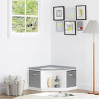 UTEX Corner Reading Nook, Bench with Storage, Corner Cabinet with 3 Cubbies for Living Room, Bedroom, White