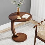 Table d'appoint ronde, Table d'appoint en bois en forme de C, Table d'appoint de canapé vintage