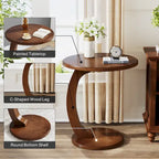 Table d'appoint ronde, Table d'appoint en bois en forme de C, Table d'appoint de canapé vintage