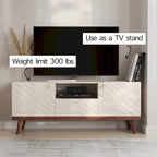 Living Skog Alba Beige TV Stand Console with Drawer Fits TV's up to 65 in. with Wood Legs Mid Century Modern Design