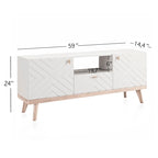 Living Skog Alba Beige TV Stand Console with Drawer Fits TV's up to 65 in. with Wood Legs Mid Century Modern Design