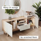 Living Skog Alba Beige TV Stand Console with Drawer Fits TV's up to 65 in. with Wood Legs Mid Century Modern Design