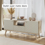 Living Skog Alba Beige TV Stand Console with Drawer Fits TV's up to 65 in. with Wood Legs Mid Century Modern Design