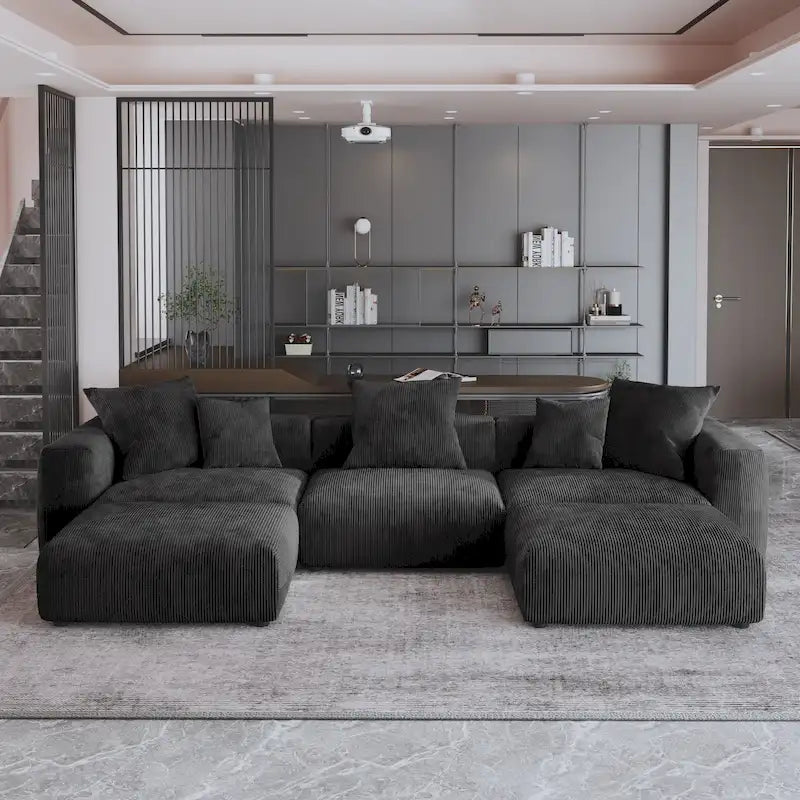 141.73 Modular Sectional Sofa, Corduroy U Shaped Sofa Couch with Ottomans