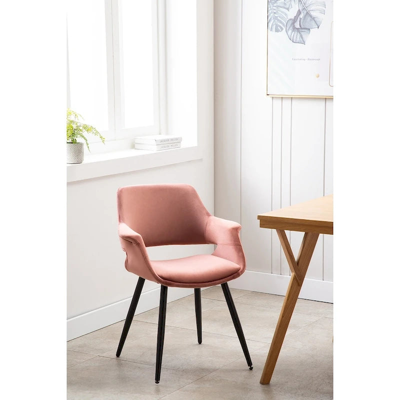 Porthos Home Fulco Chaise de salle à manger en velours de style Mid-century