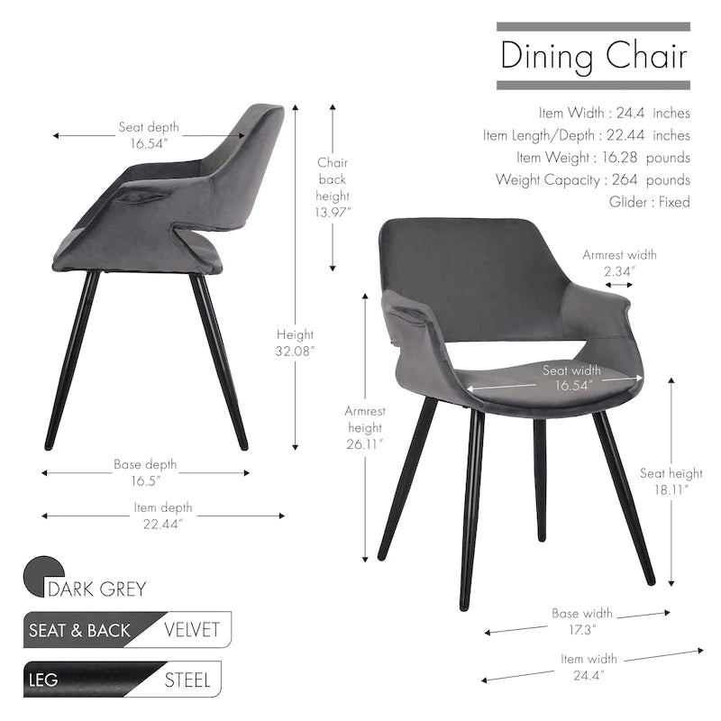 Porthos Home Fulco Chaise de salle à manger en velours de style Mid-century
