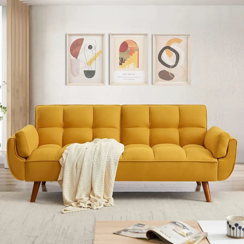 75.39 INCH Futon Sofa Bed, Convertible Folding Futon Couch Recliner Lounge For Living Room With 2 Pillow/Armrest