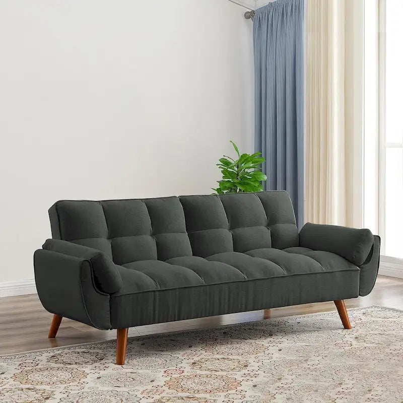 75.39 INCH Futon Sofa Bed, Convertible Folding Futon Couch Recliner Lounge For Living Room With 2 Pillow/Armrest