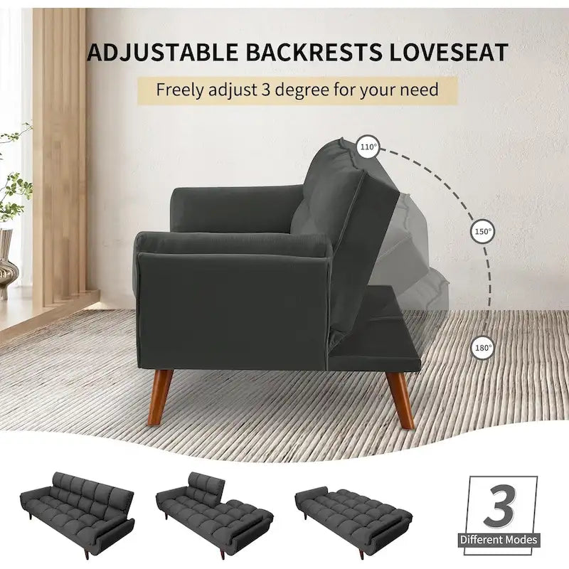 75.39 INCH Futon Sofa Bed, Convertible Folding Futon Couch Recliner Lounge For Living Room With 2 Pillow/Armrest