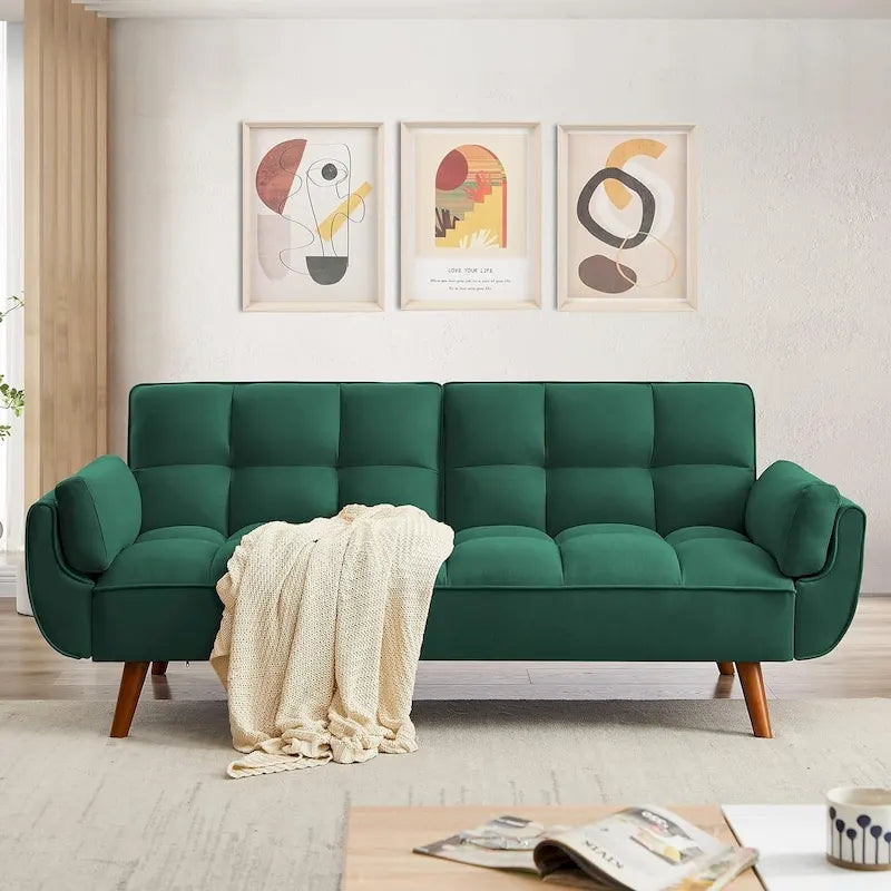 75.39 INCH Futon Sofa Bed, Convertible Folding Futon Couch Recliner Lounge For Living Room With 2 Pillow/Armrest