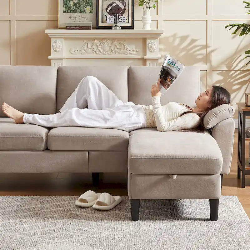 Jarenie 79.72 L Shaped Sofa with Storage Ottoman for Living Room