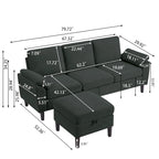 Jarenie 79.72 L Shaped Sofa with Storage Ottoman for Living Room