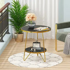 Round End Table, 2 Tier Wood Sofa Side Table for Living Room Bedroom