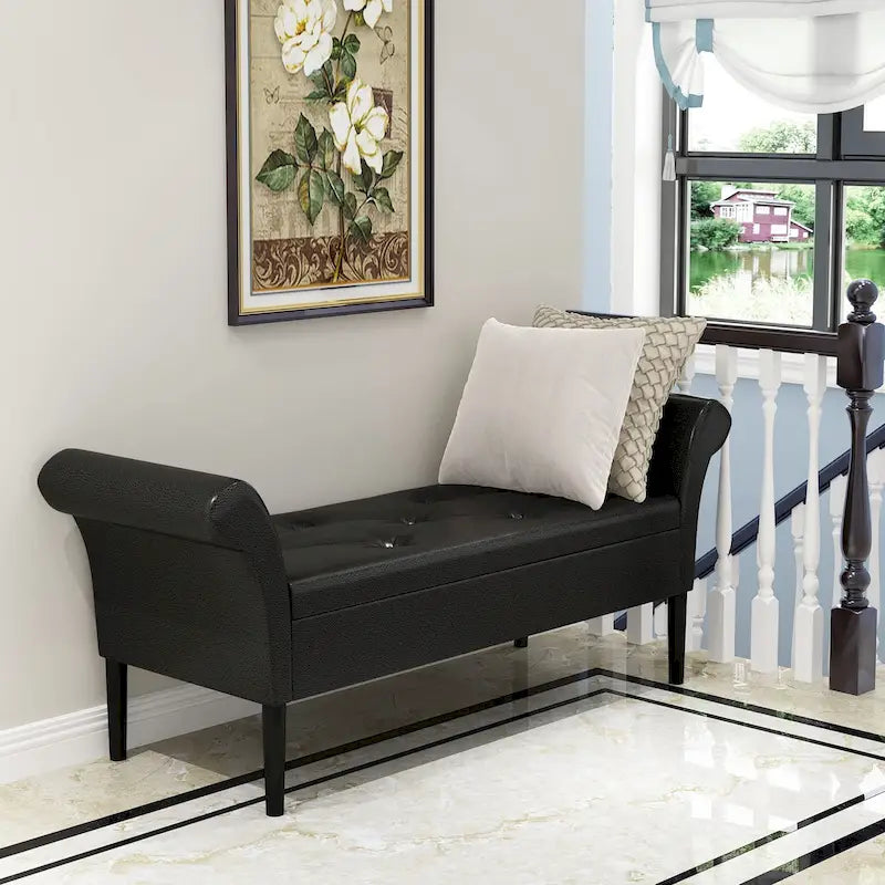 Banc de rangement ottoman avec accoudoirs, capitonné, pour chambre à coucher, entrée, repose-pieds avec grand espace de rangement