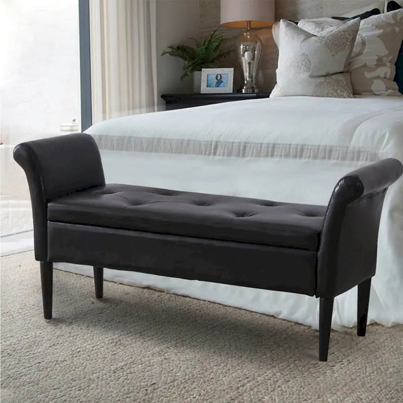 Banc de rangement ottoman avec accoudoirs, capitonné, pour chambre à coucher, entrée, repose-pieds avec grand espace de rangement
