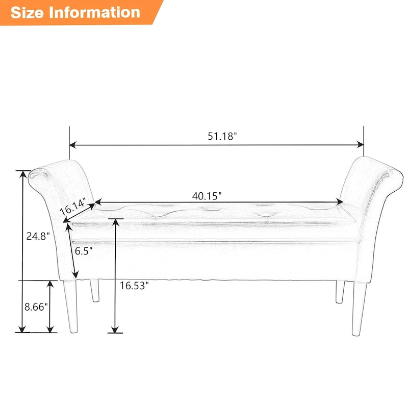 Banc de rangement ottoman avec accoudoirs, capitonné, pour chambre à coucher, entrée, repose-pieds avec grand espace de rangement