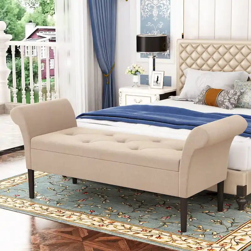 Banc de rangement ottoman avec accoudoirs, capitonné, pour chambre à coucher, entrée, repose-pieds avec grand espace de rangement