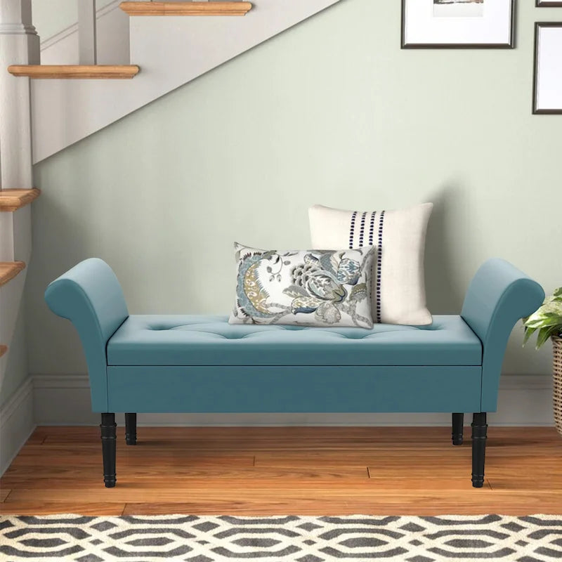 Banc de rangement ottoman avec accoudoirs, capitonné, pour chambre à coucher, entrée, repose-pieds avec grand espace de rangement