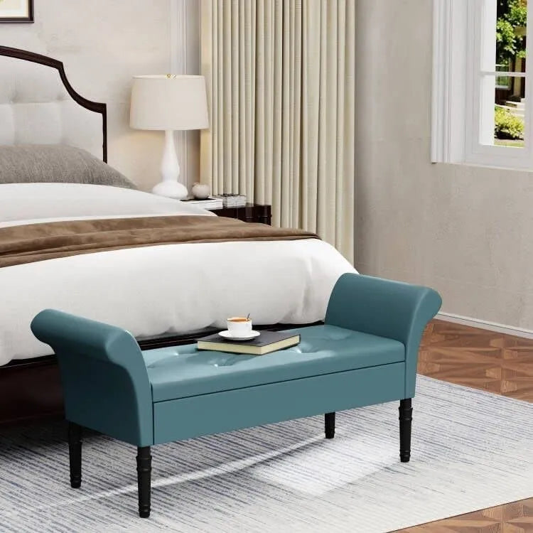 Banc de rangement ottoman avec accoudoirs, capitonné, pour chambre à coucher, entrée, repose-pieds avec grand espace de rangement