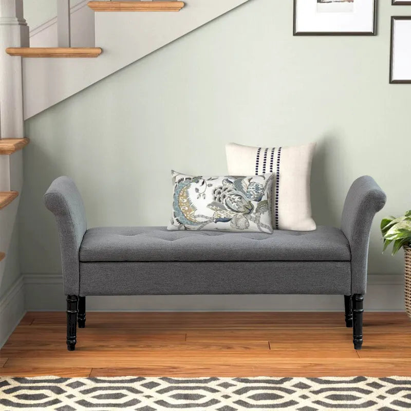 Banc de rangement ottoman avec accoudoirs, capitonné, pour chambre à coucher, entrée, repose-pieds avec grand espace de rangement