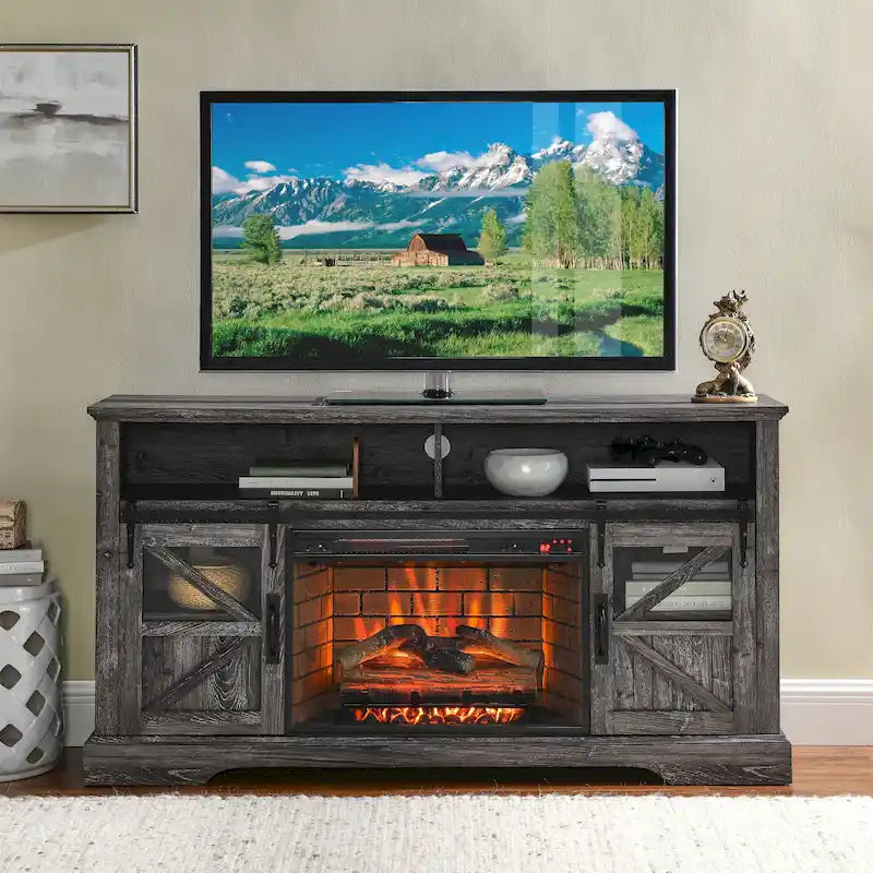 60 in. Electric Fireplace TV Stand Entertainment Center w/Door Sensor