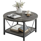 Moasis Industrial 2-Tier Round Coffee Table with Shelf