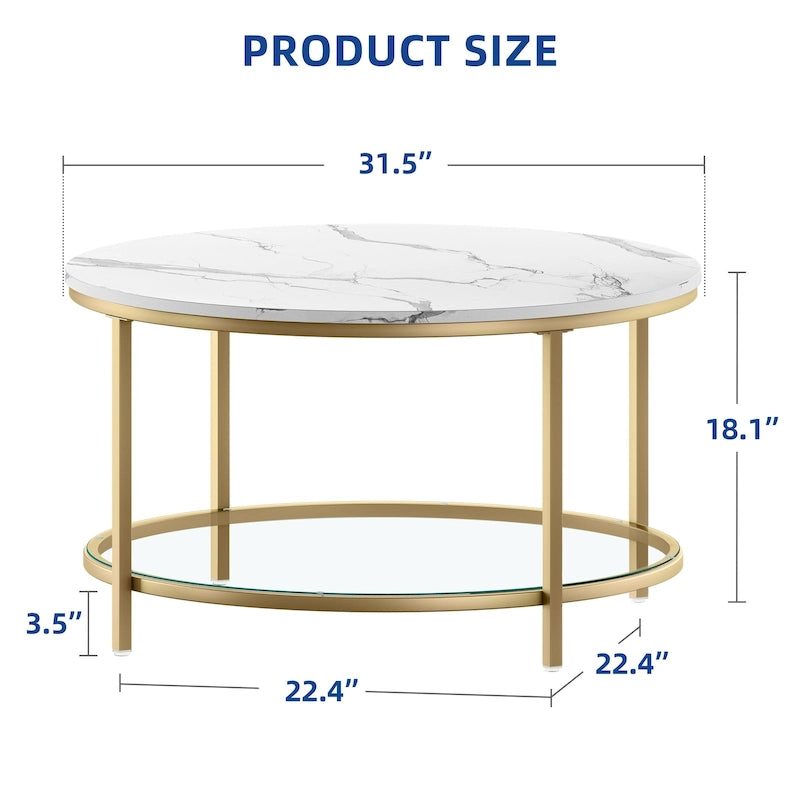 Moasis Industrial 2-Tier Round Coffee Table with Shelf
