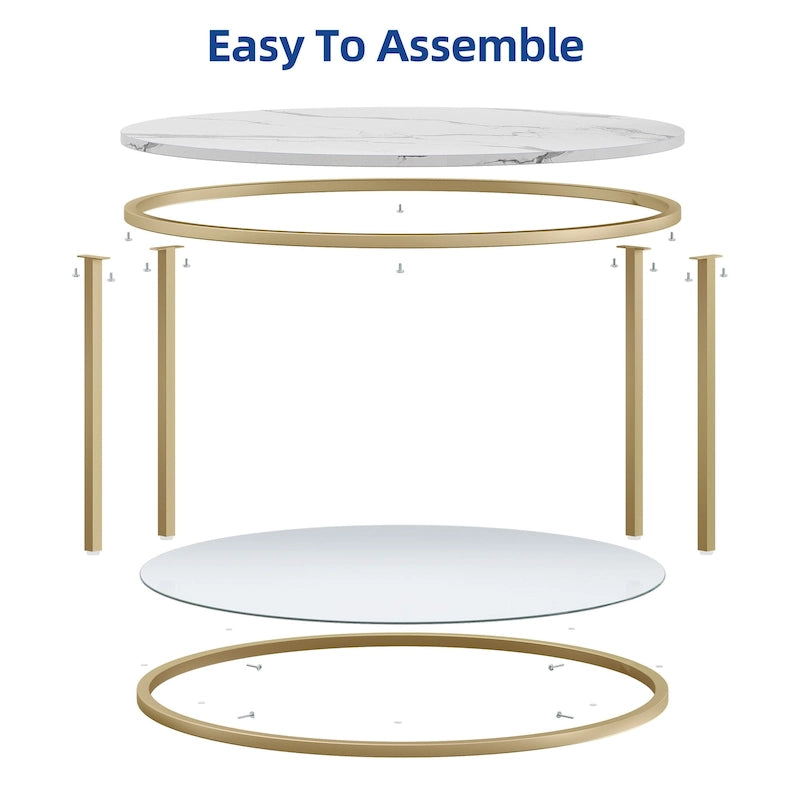 Moasis Industrial 2-Tier Round Coffee Table with Shelf