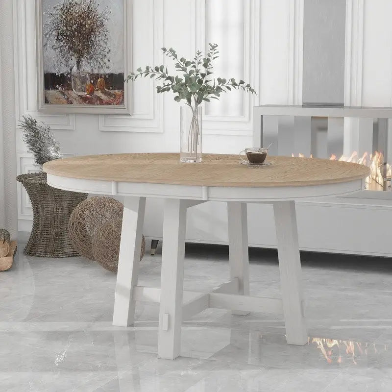 Farmhouse Round Extendable Dining Table with 16 Leaf Wood
