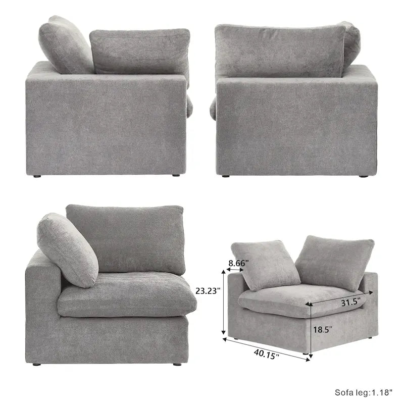 L-shape Linen Sectional Sofa Upholstered Sofa Multiple Cushions Couch with Storage Ottoman