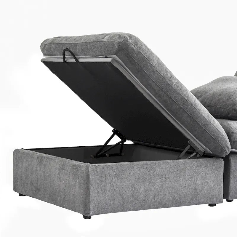 L-shape Linen Sectional Sofa Upholstered Sofa Multiple Cushions Couch with Storage Ottoman