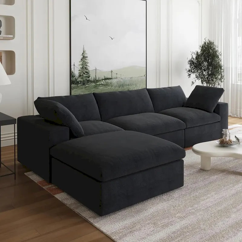 L-shape Linen Sectional Sofa Upholstered Sofa Multiple Cushions Couch with Storage Ottoman