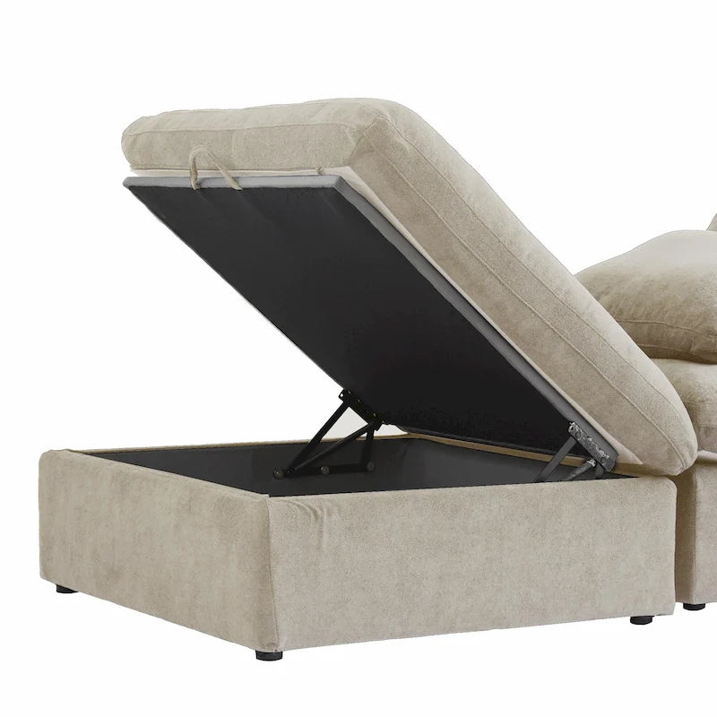 L-shape Linen Sectional Sofa Upholstered Sofa Multiple Cushions Couch with Storage Ottoman