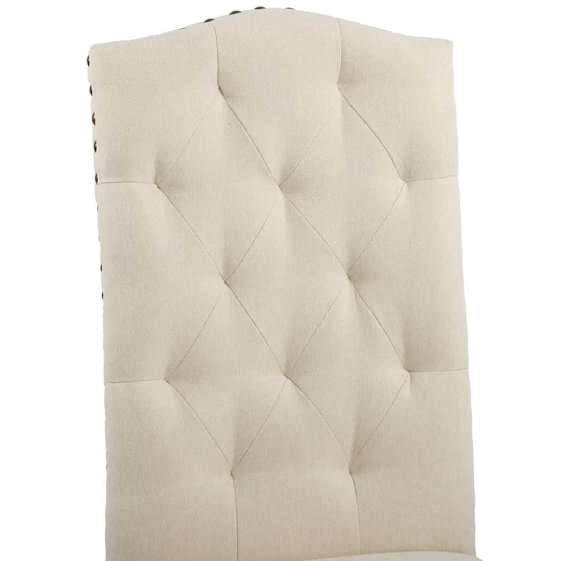 Solid Wood Tufted Dining Chairs, Kitchen Dining Room Chairs with Bronze Nailhead Trim Set of 2