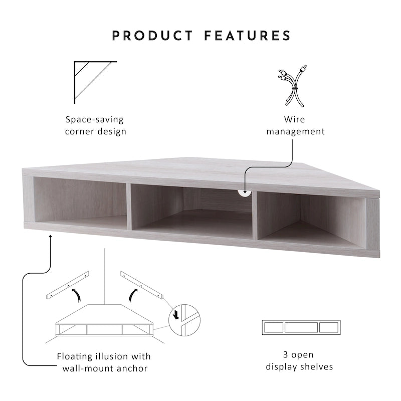 DH BASIC Transitional 47-inch 3-Shelf Corner Floating TV Stand by Denhour