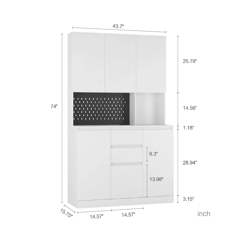 Alacena de cocina independiente de 74 pulgadas con 6 puertas, 3 estantes y 2 cajones