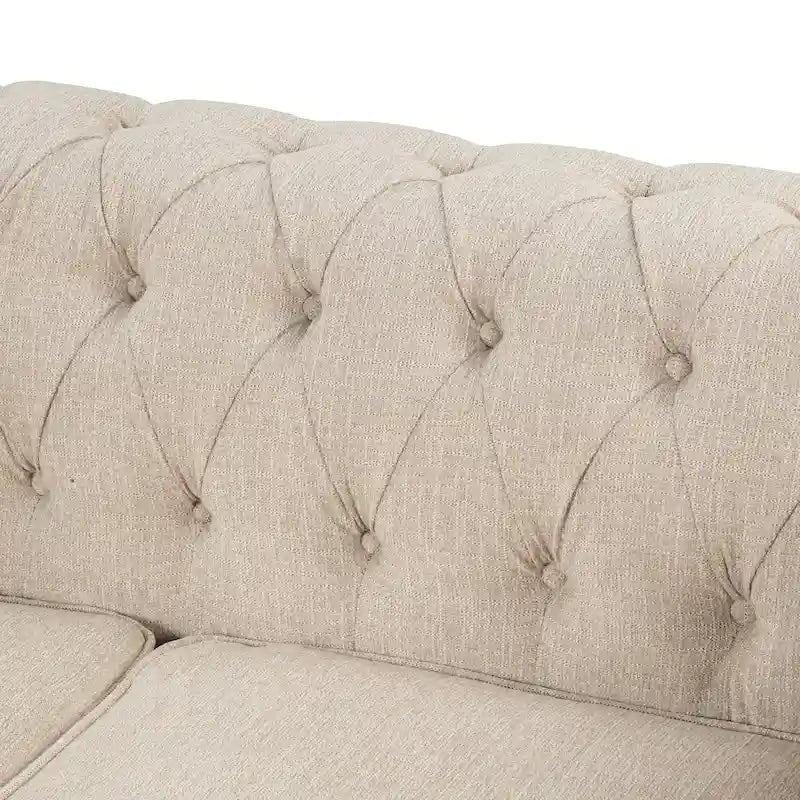 Chesterfield Sectional Sofa with Ottoman and 6 Pillows U-Shape Linen Fabric Sofa with Chaise and Rubberwood Legs for Living Room