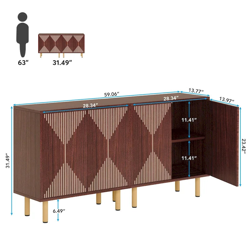 58 Inches Sideboard Buffet Cabinet with Doors Freestanding Storage Cabinet