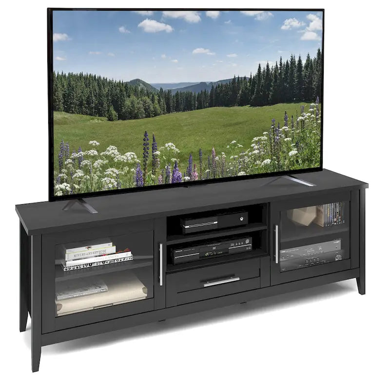 Mueble de TV con puertas de cristal para televisores de hasta 85"