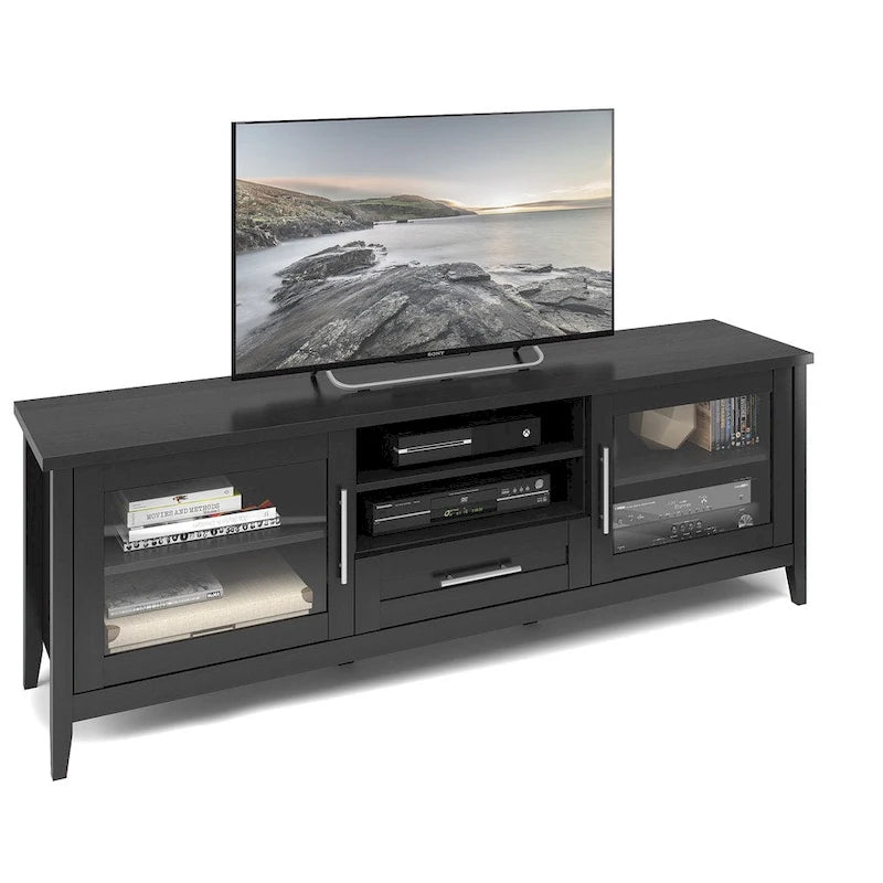 Mueble de TV con puertas de cristal para televisores de hasta 85"