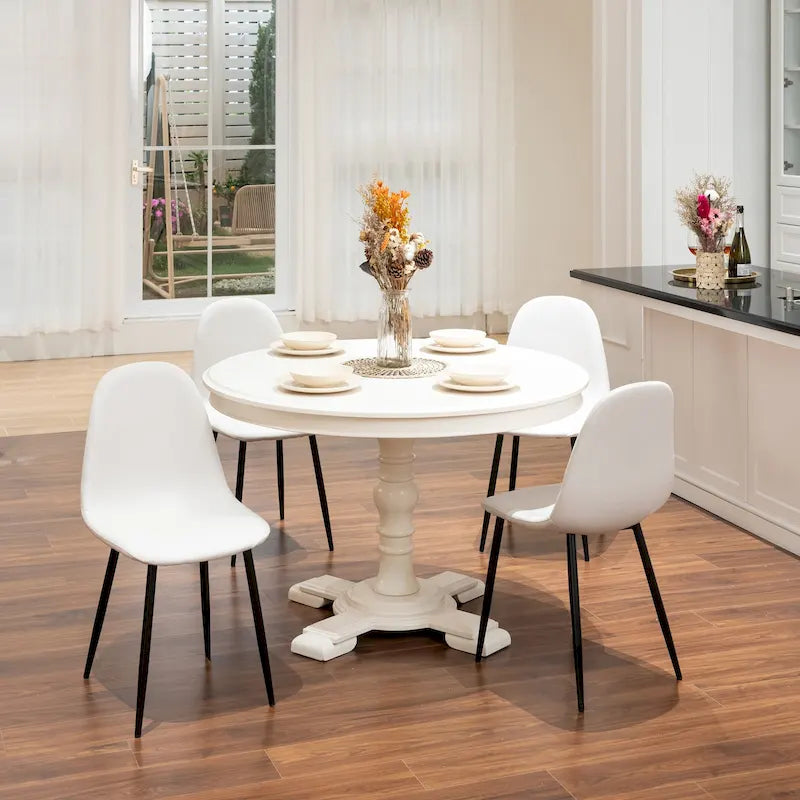 Dining Chair Set of 4 Suede Fabric Side Seating with Black Metal Legs