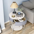 Myhozm Modern End Table with Storage Drawer, Round Nightstand with Metal Legs for Living Room, Bedroom, Office
