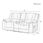 Causeuse inclinable manuelle en similicuir, style contemporain, largeur 72 po